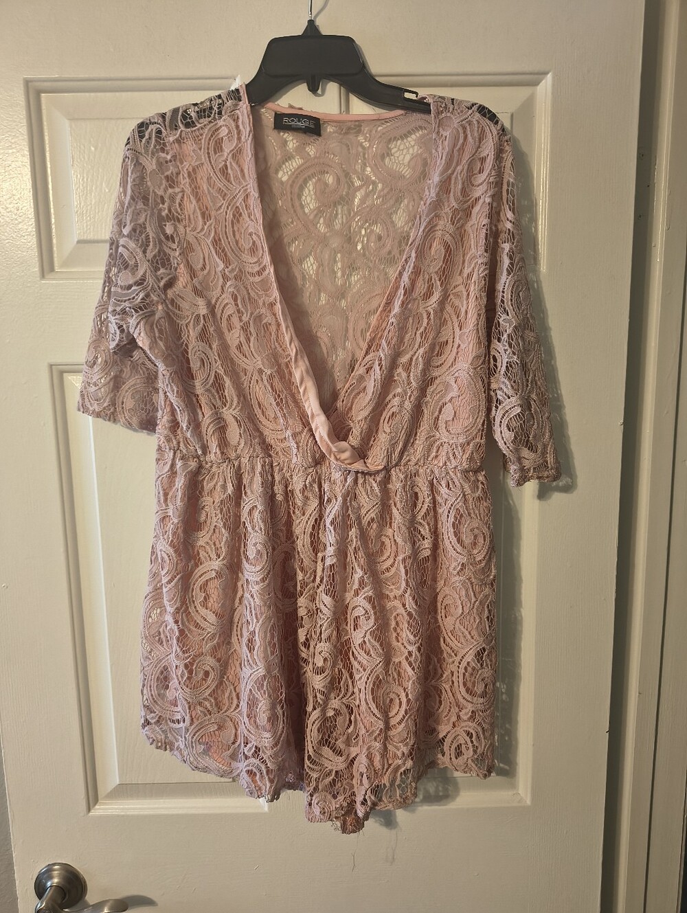 Rouge Collection Pink Lace Romper – Size 3X